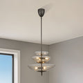 Fiorello 21 Inch 6 Light Forged Bronze Pendant Light With Smoked Amber Glass Shades