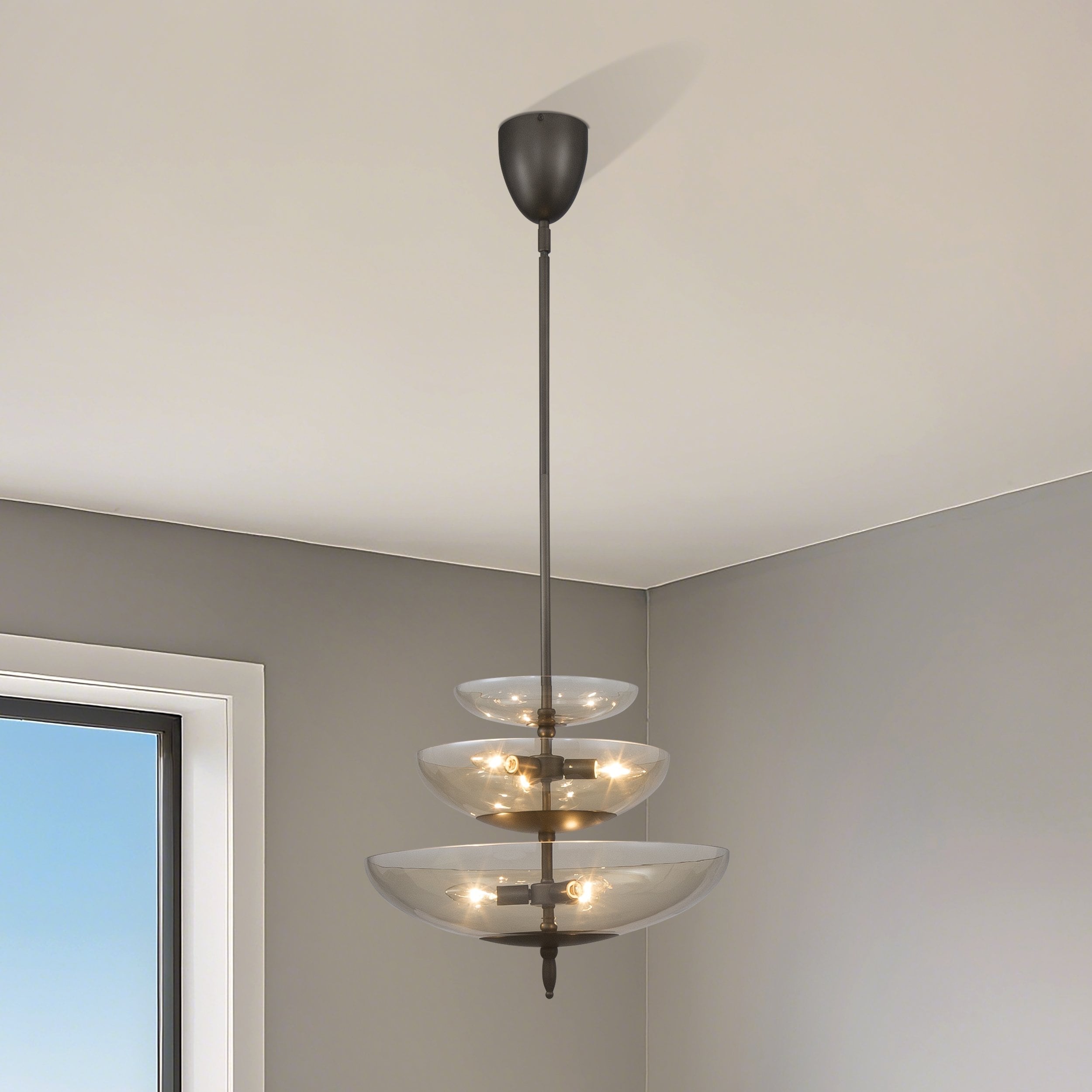 Fiorello 21 Inch 6 Light Forged Bronze Pendant Light With Smoked Amber Glass Shades