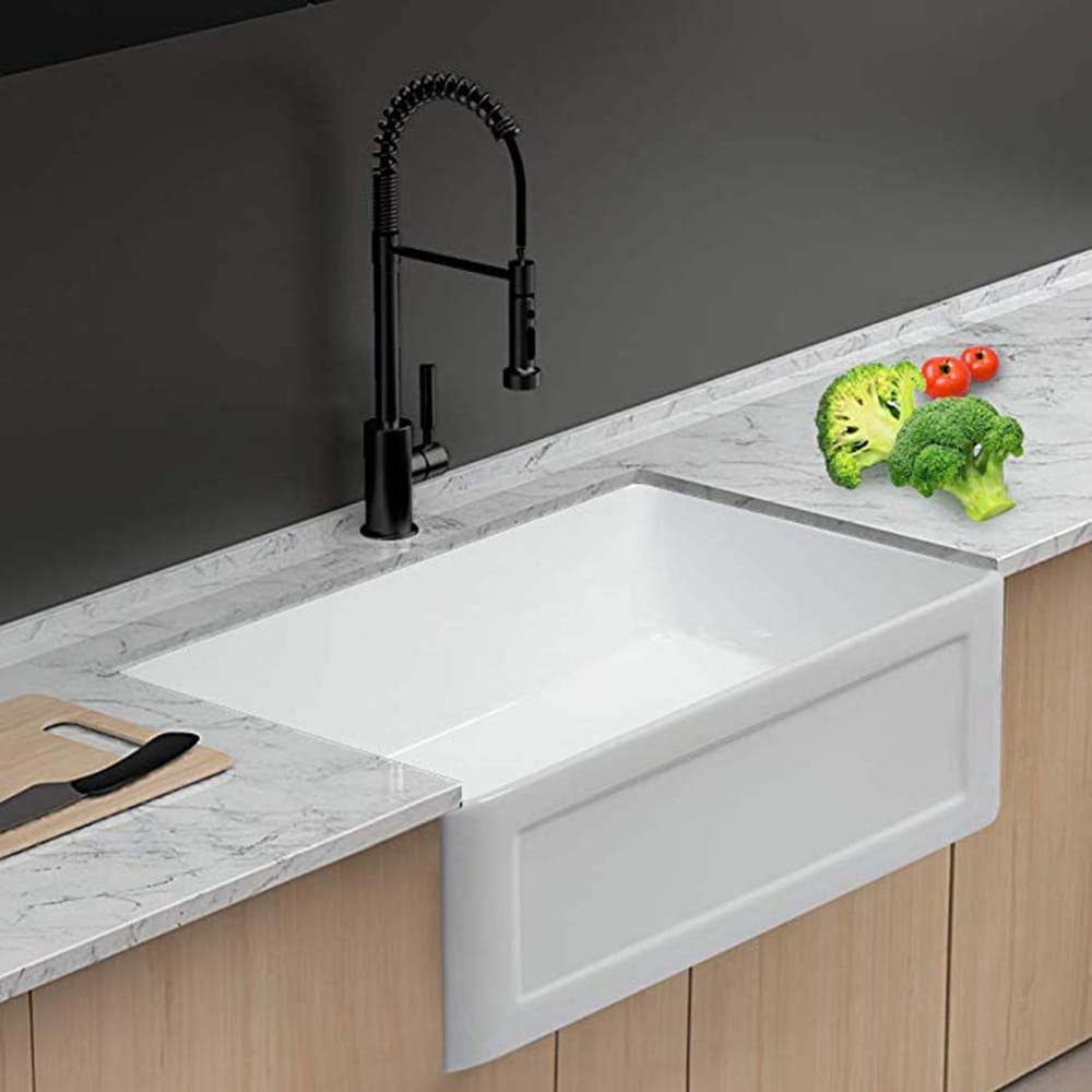 Fireclay 24 In. Single Bowl Farmhouse Apron Front Porcelain Ceramic Kitchen Sink In White