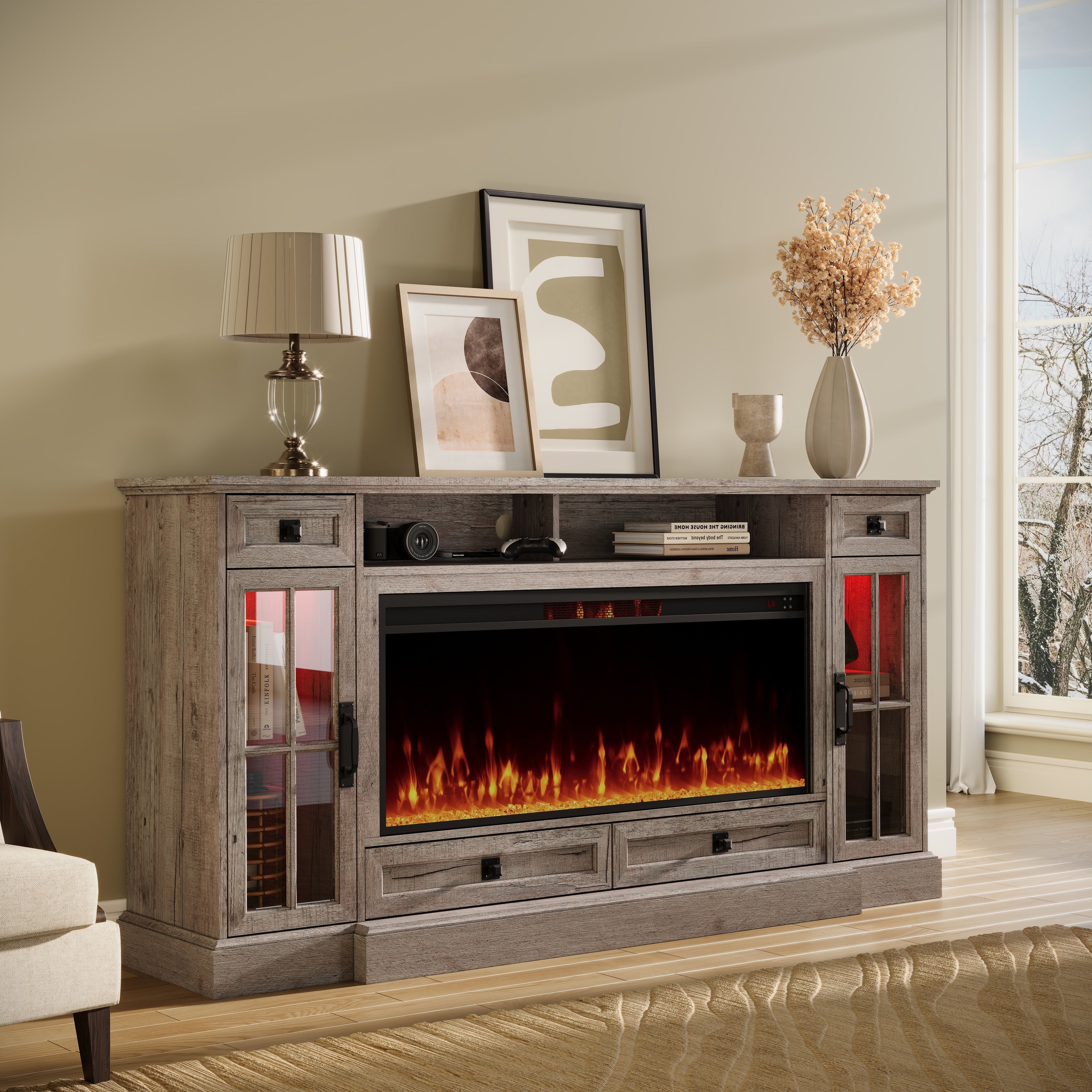 Fireplace Tv Stand For 80 Tv Farmhouse Entertainment Center With Led