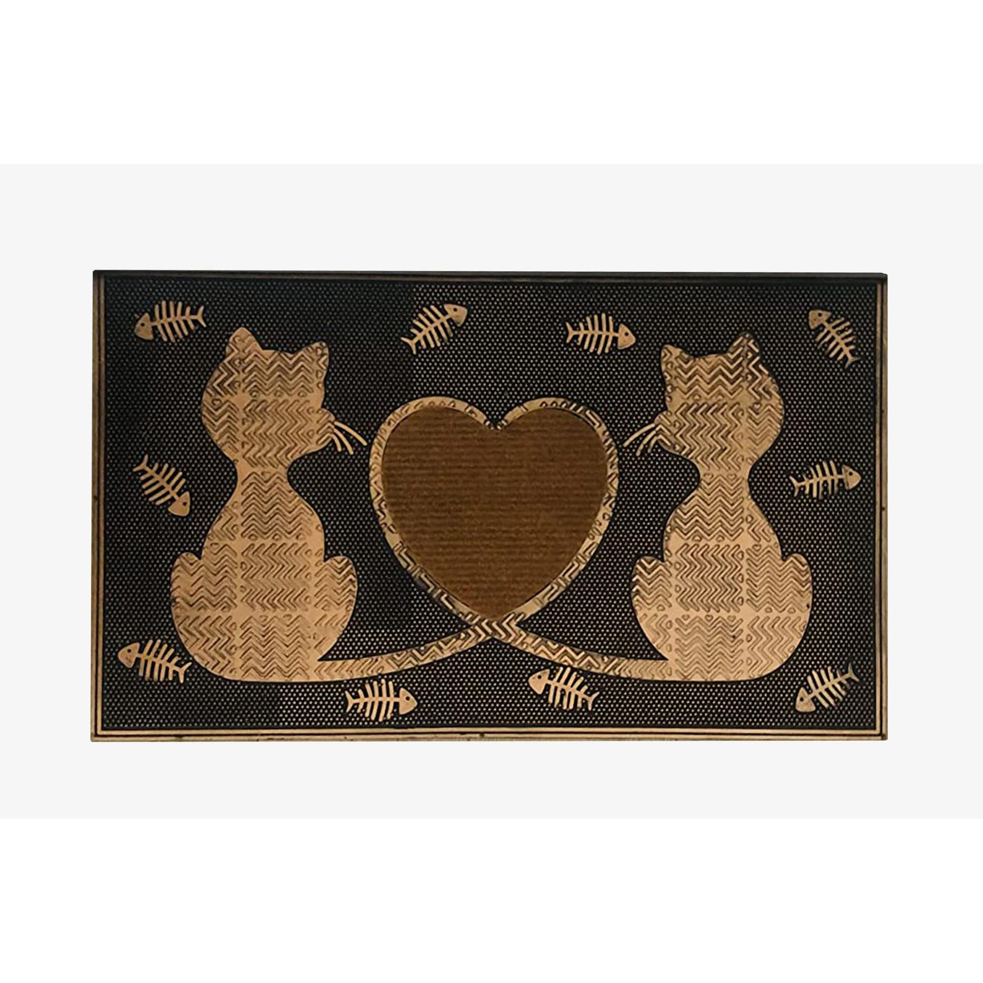 First Impression Rubber Twin Heart Cat Doormat
