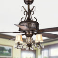 Firtha 52 Inch 5 Blade Antique Lighted Ceiling Fans With Branched French Chandelier Optional Remote Brown