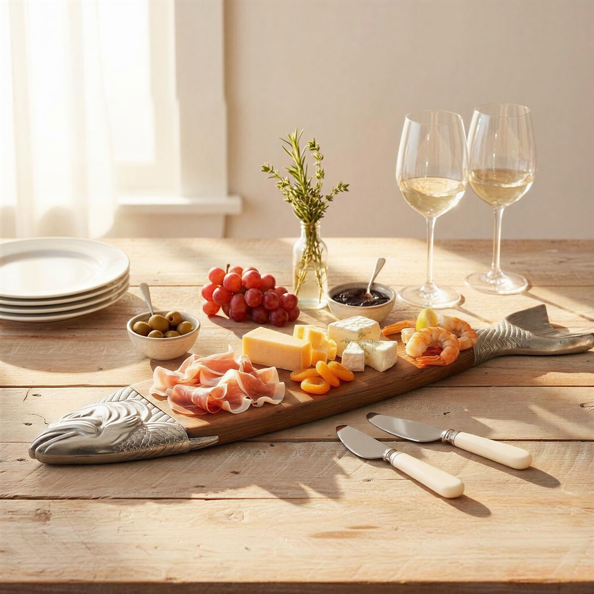 Fish Shaped Acacia Wood And Aluminum Cheese Serving Board 28.0 L X 5.5 W X 1.0 H
