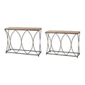 Fisher Island Set Of 2 Rectangular Metal And Rattan Base With Wood Top Console Tables 42 Inch W