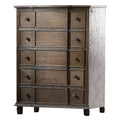 Five Drawer Chest With Round Knobs Side Metal Glide In Weathered Oak Finish