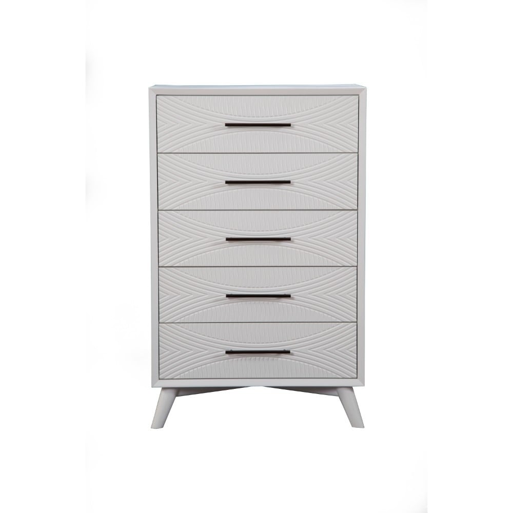 Five Drawers White Finish Wood Chest With Splayed Legs