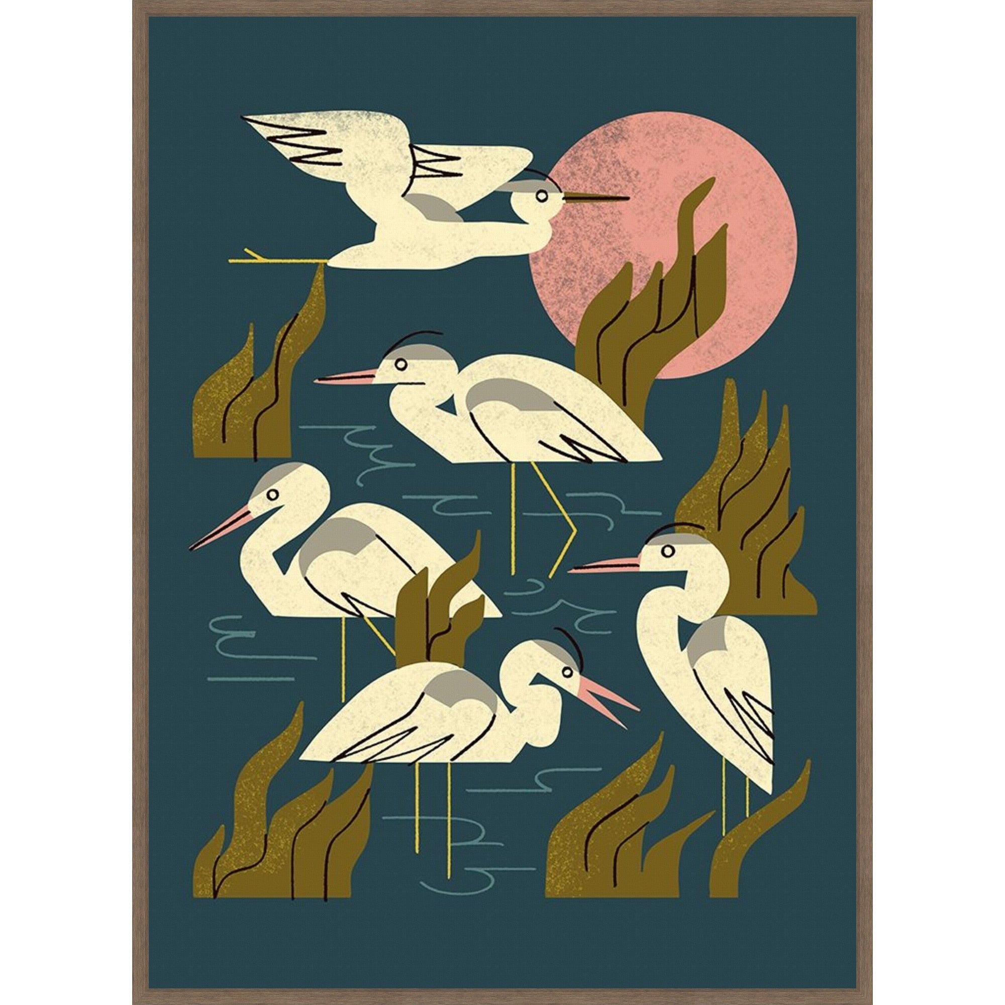 Five Heron Flock By Renea L. Thull Framed Canvas Wall Art Print