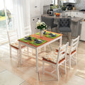 Homcom Five Piece Solid Pine Wood Table And High Back Chair Dining Set White Natural Wood