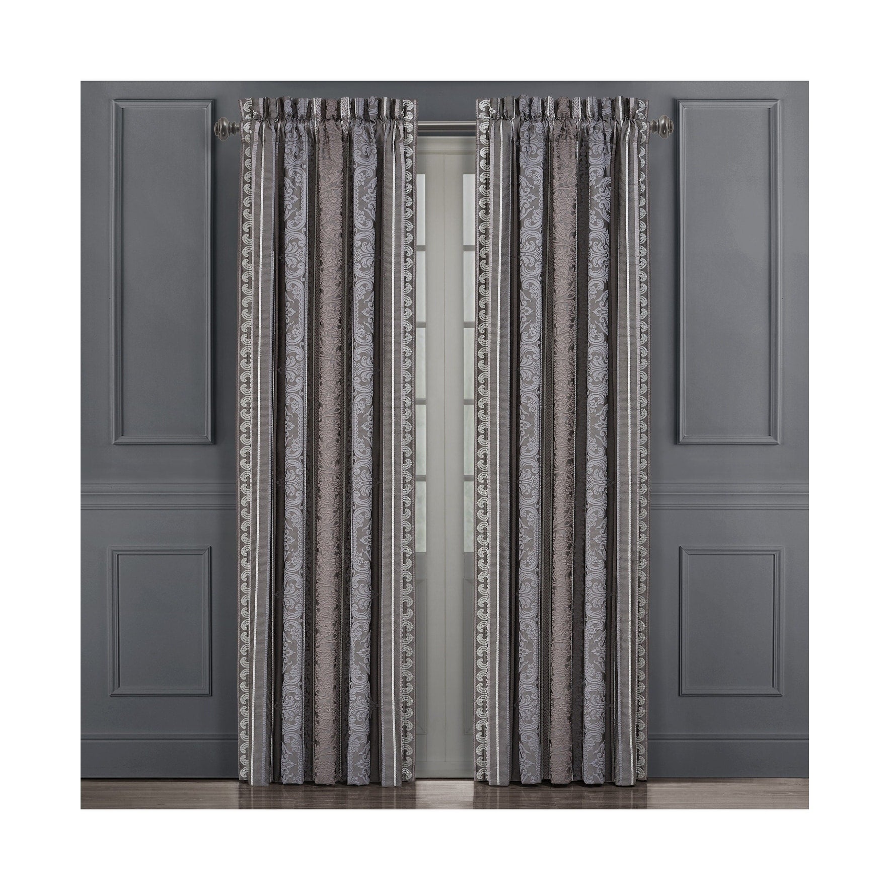 Five Queens Court Mackay White Lined Woven Jacquard Curtain Panel Pair With Tiebacks
