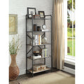 Five Tier Metal Bookshelf With Wooden Shelves Oak Brown Gray