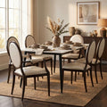 Flaco Modern Dining Chair Oval Back Aluminum Frame With Wood Look Finish Padded Faux Leather Seat Fully Assembled