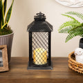 11 Silver Brushed Black Mesh Candle Lantern With Flameless Led Candle