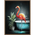 Flamingo In Bathtube 2 By Justyna Jaszke Framed Canvas Wall Art