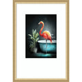Flamingo In Bathtube 2 By Justyna Jaszke Wood Framed Wall Art Print