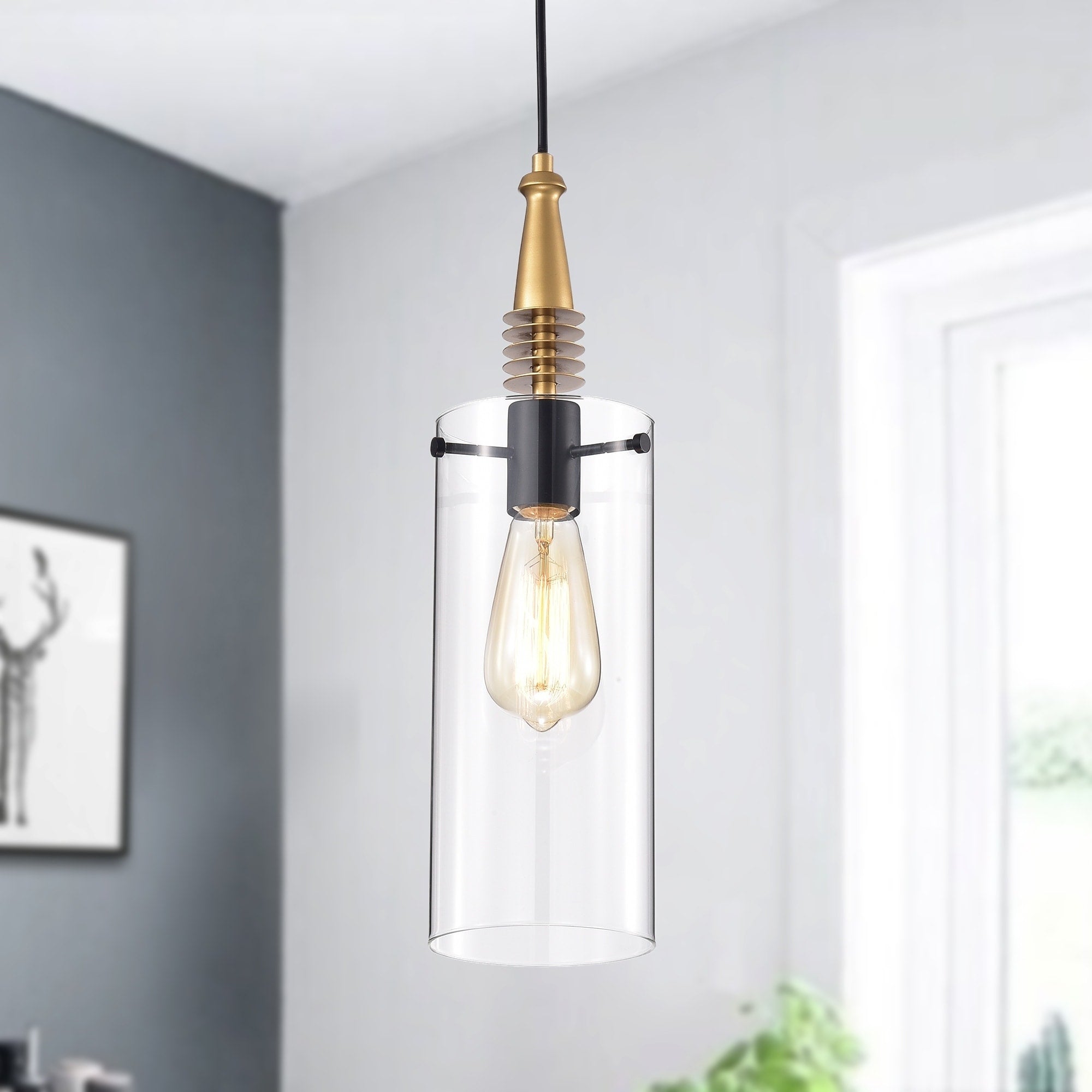 Flamur Gold 1 Light Pendant With Clear Glass Shade