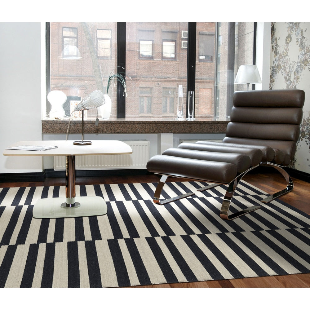 Flatweave Tribeca Black Stripes Wool Rug 9 X 12