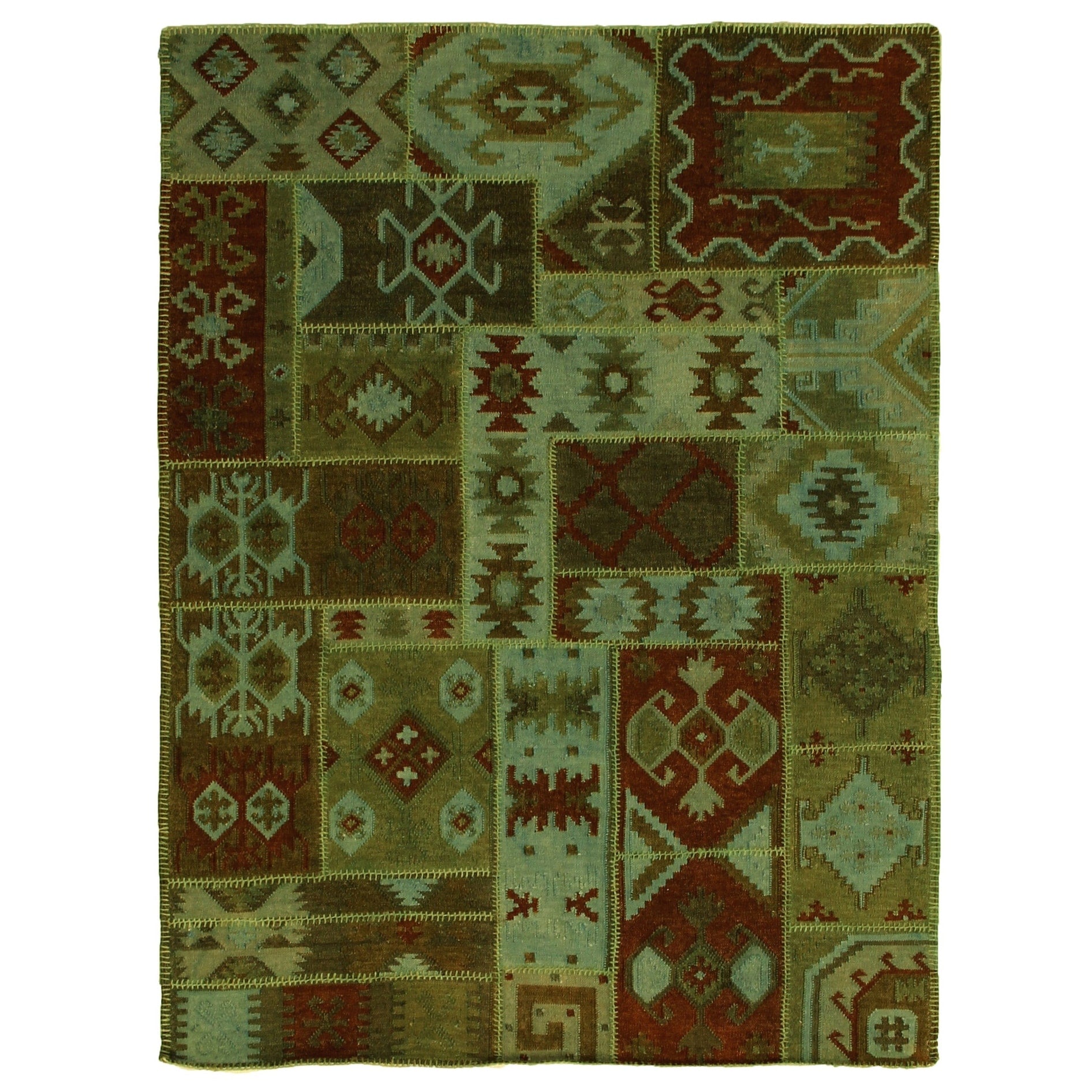 Flatweave Flatweave New Zealand Wool Green Area Rug 56 X 8