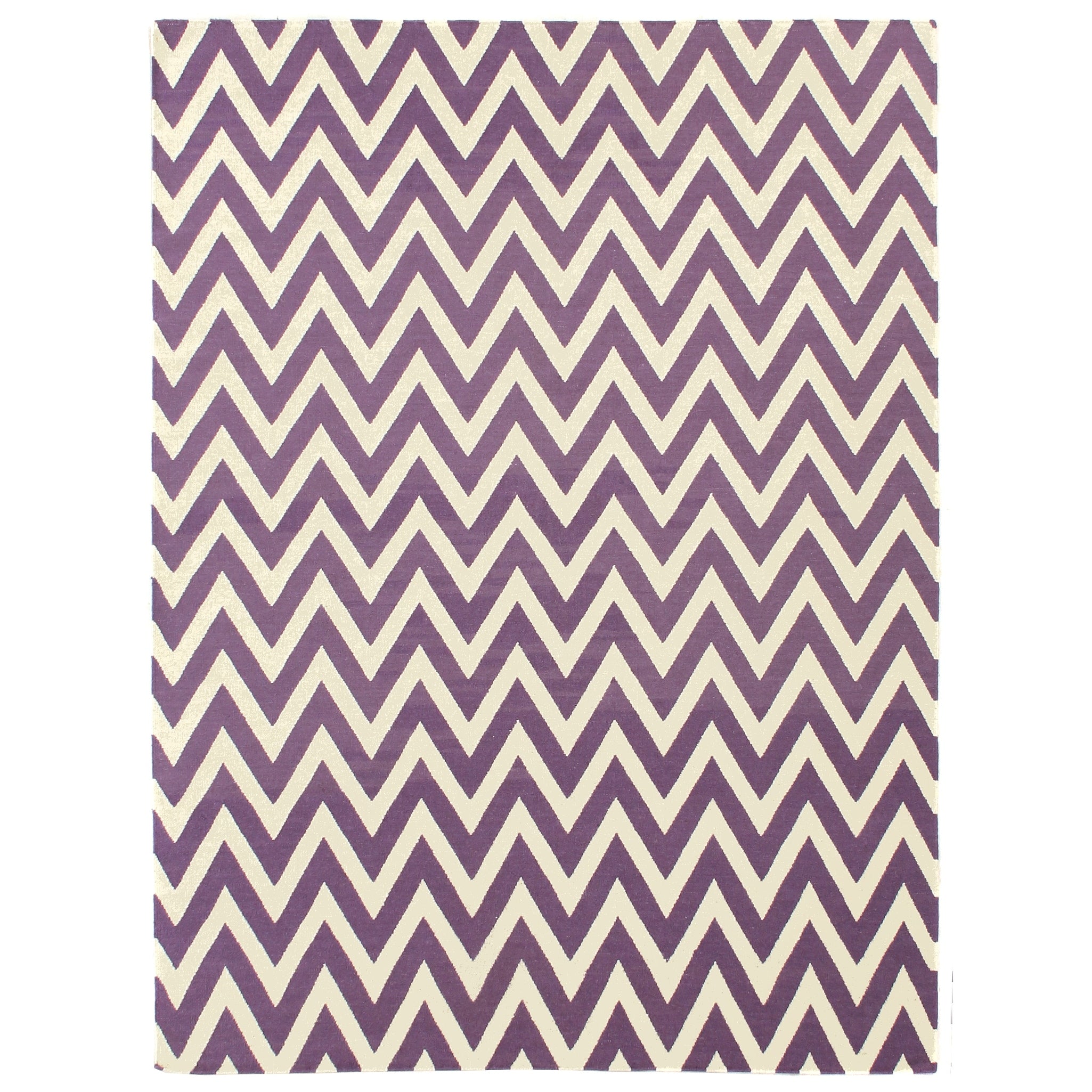 Flatweave Flatweave New Zealand Wool Light Purple White Area Rug 116 X 146