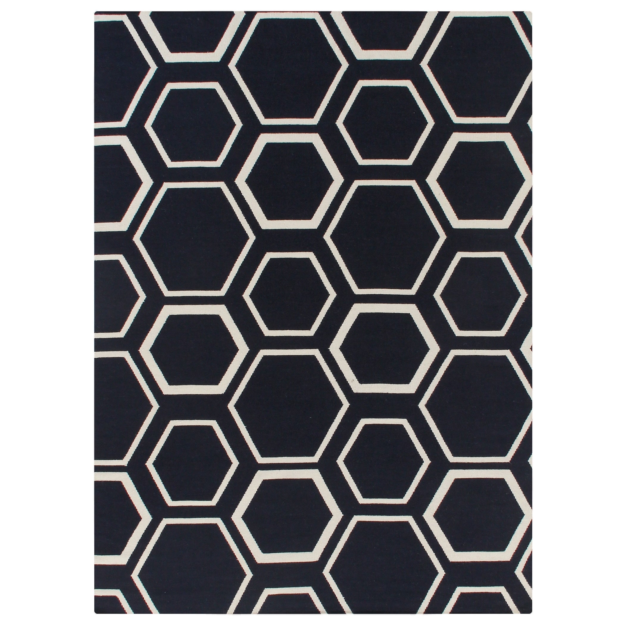 Flatweave Flatweave New Zealand Wool Navy White Area Rug 10 X 14