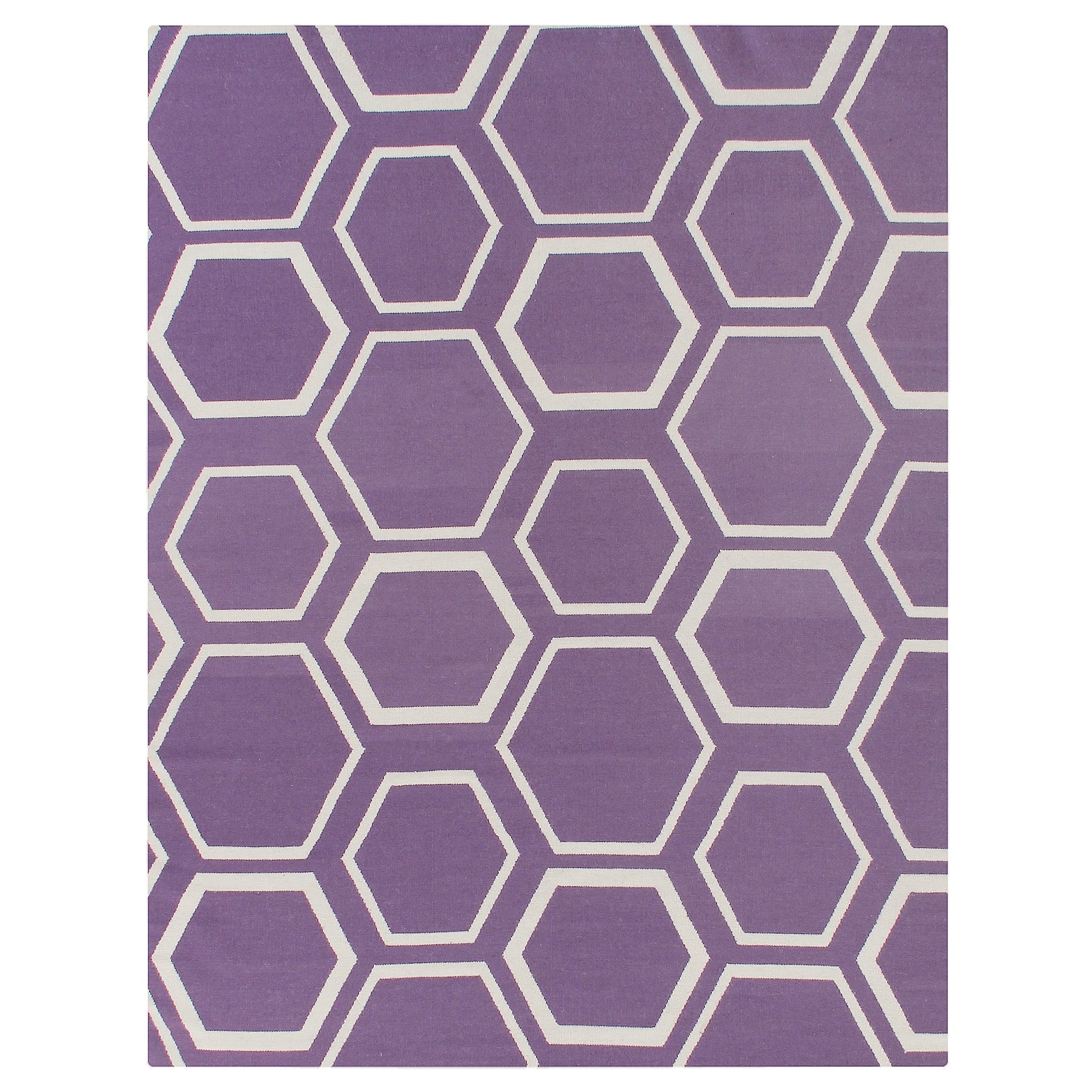 Flatweave Flatweave New Zealand Wool Purple White Area Rug 5 X 8