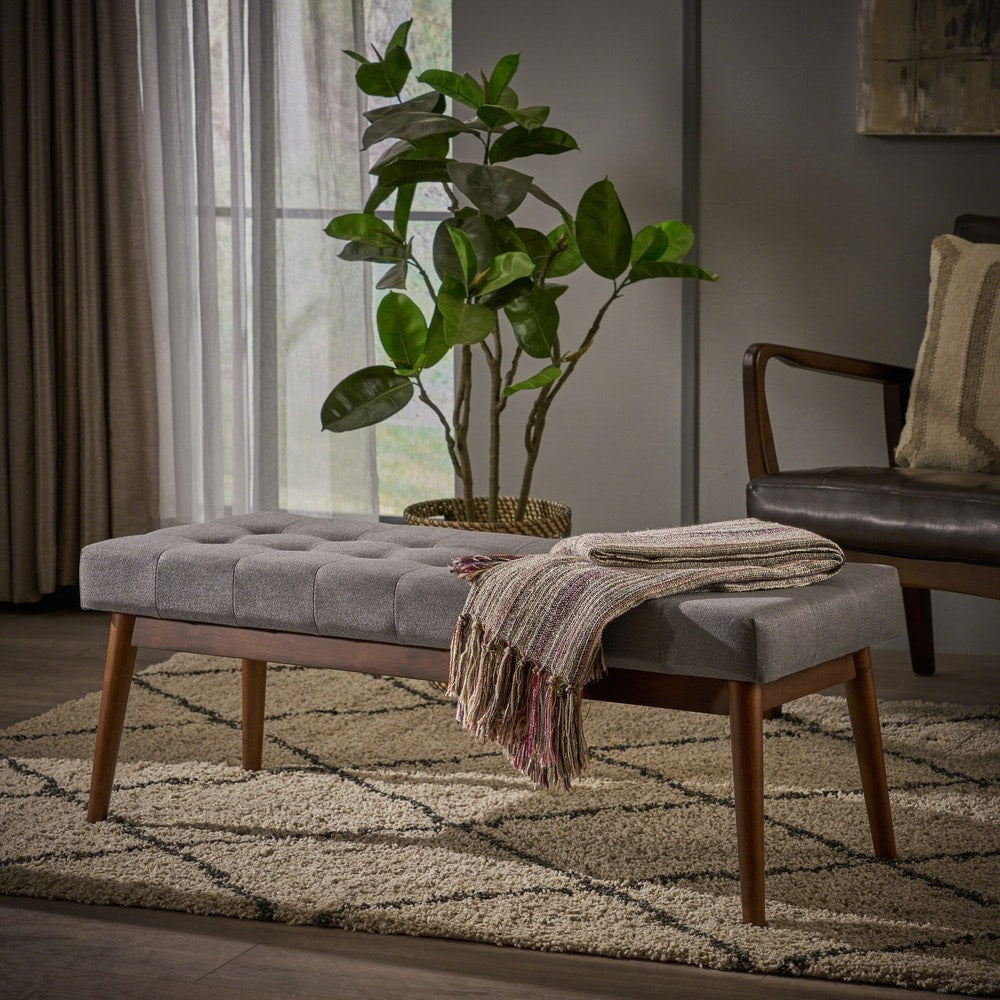 Flavel Mid Century Tufted Fabric Ottoman Bench By Christopher Knight Home