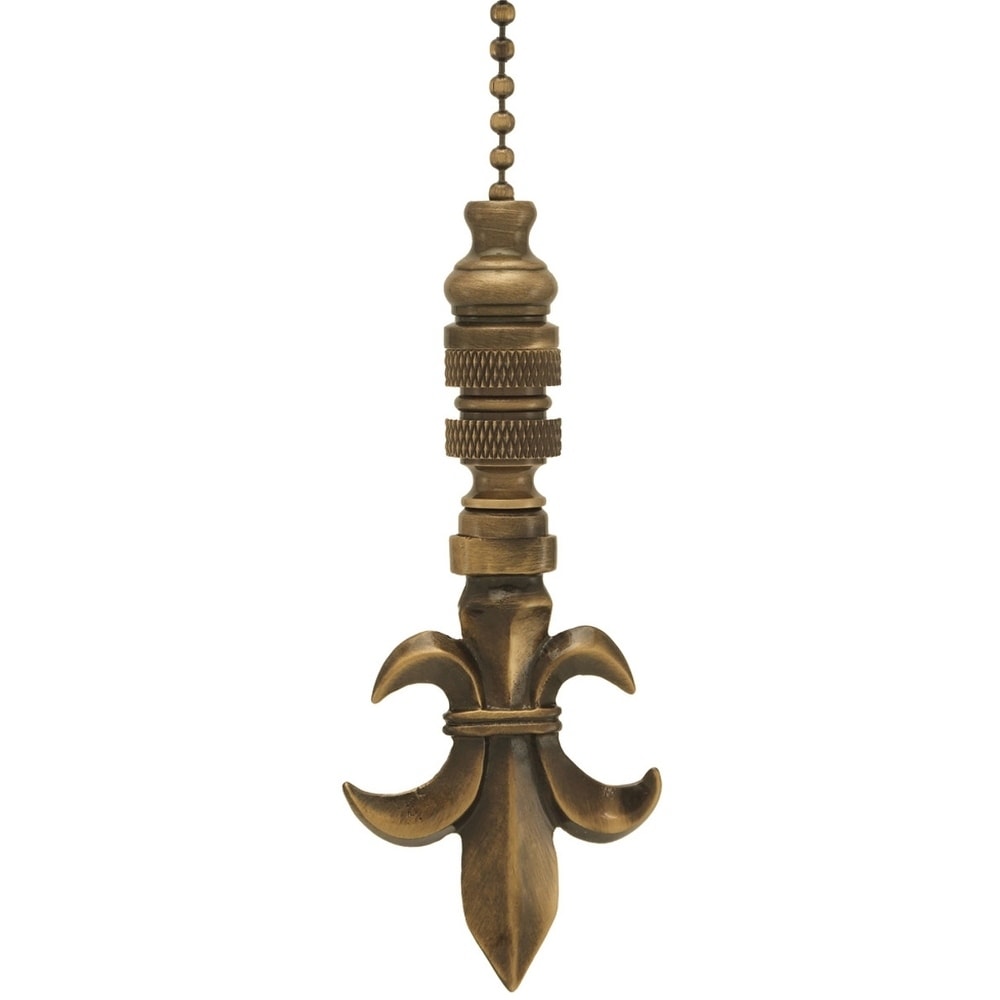 Fleur De Lis Antique Brass Ceiling Fan Pull 3.2 H