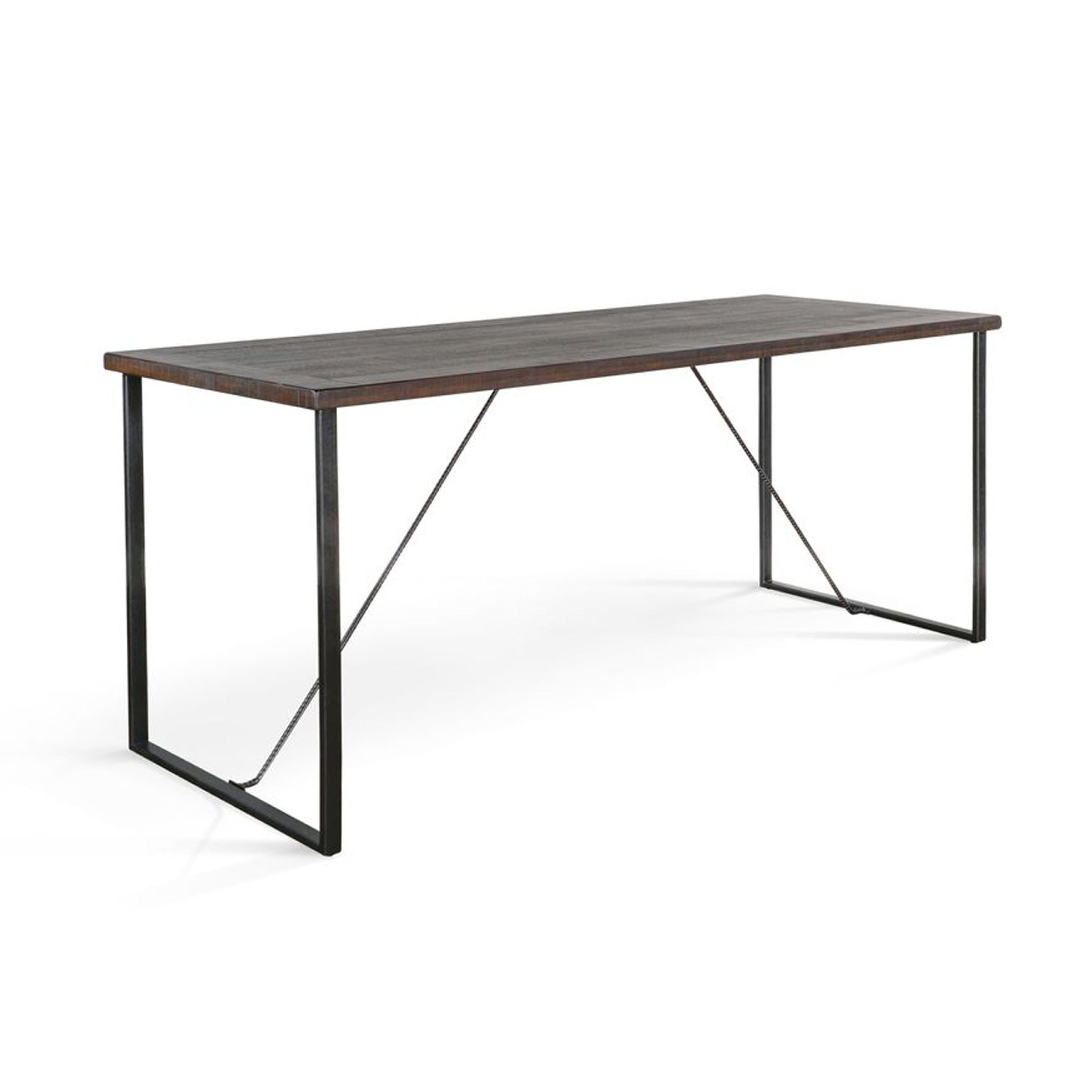 Flint Counter Height Table 84 Inch Dark Brown Solid Mahogany Metal Legs