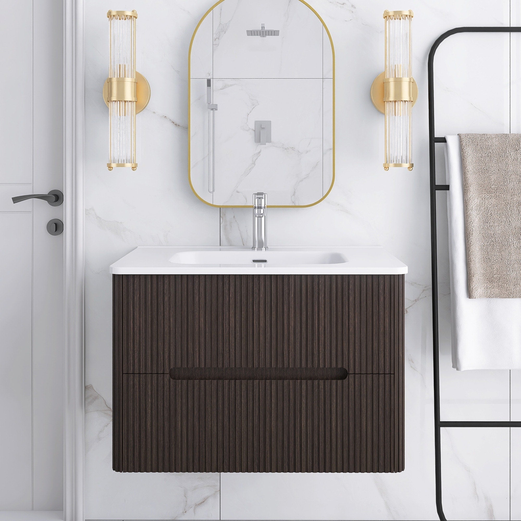 Floating Bathroom Vanity Integrated White Ceramic Sink