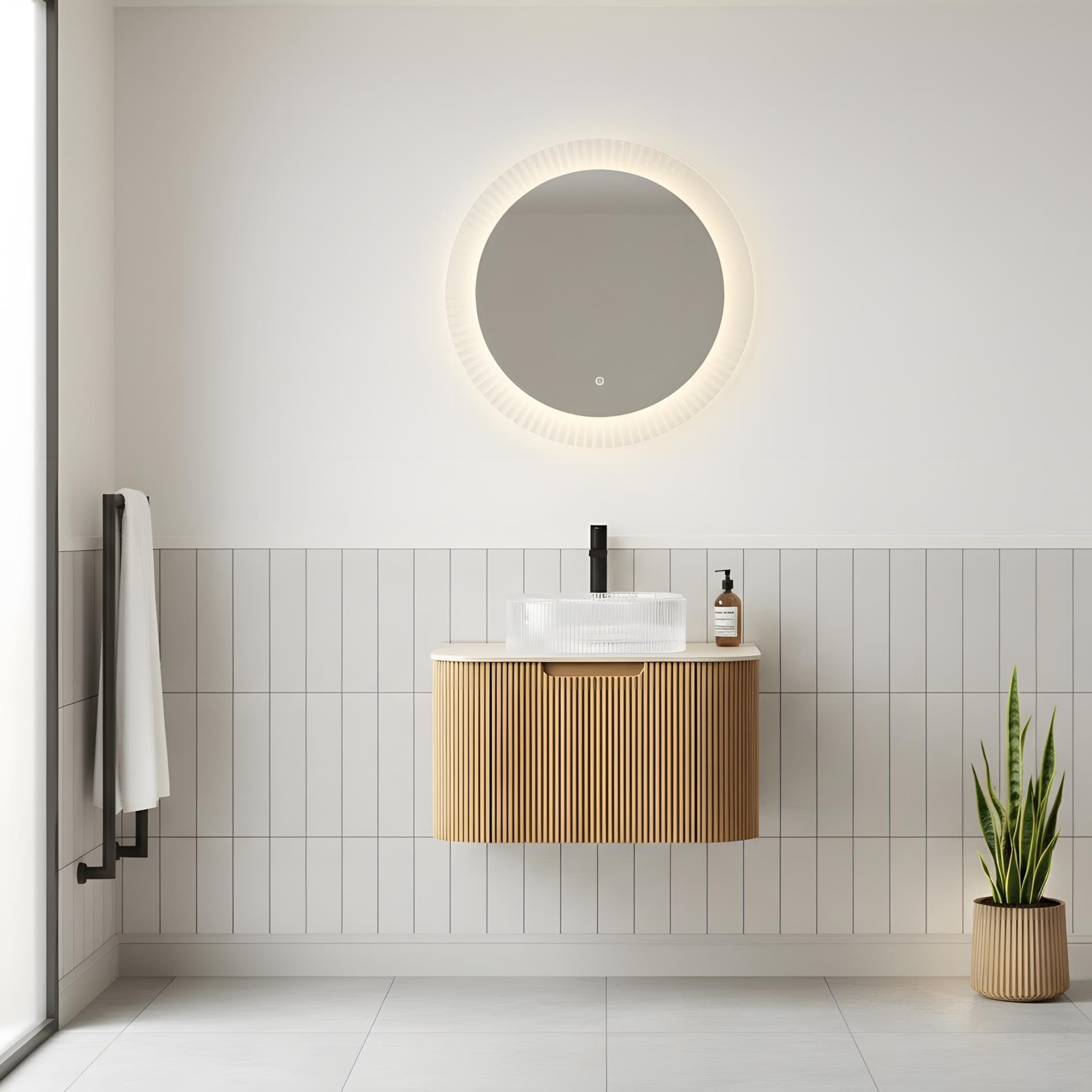 Floating Bathroom Vanity With Transparent Round Glass Basin