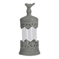 Floating Fleur Glass Jar 13 Inch Gray Bird Accent Ornate Cement Lid
