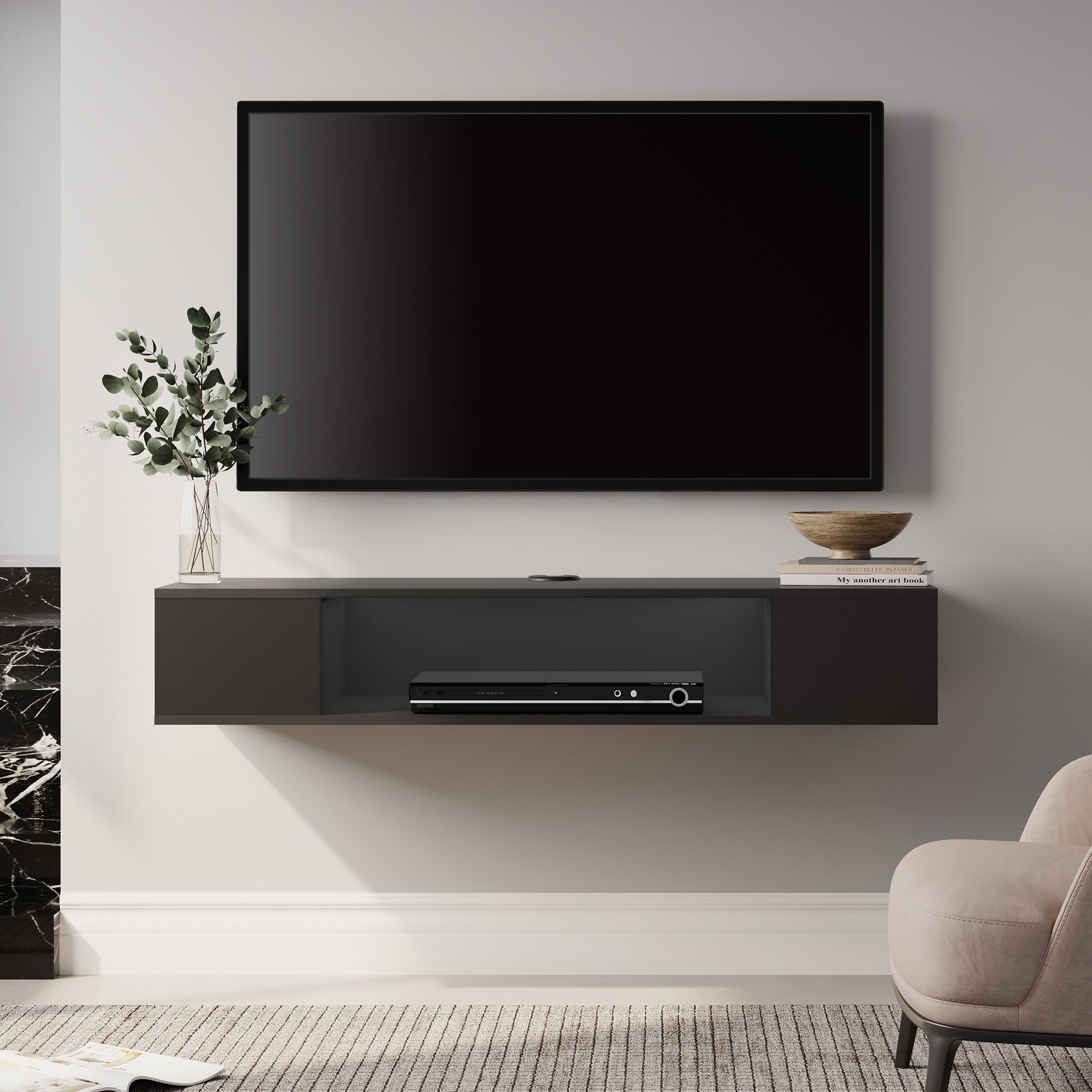 Floating Tv Stand Media Console Shelf Under Tv Black