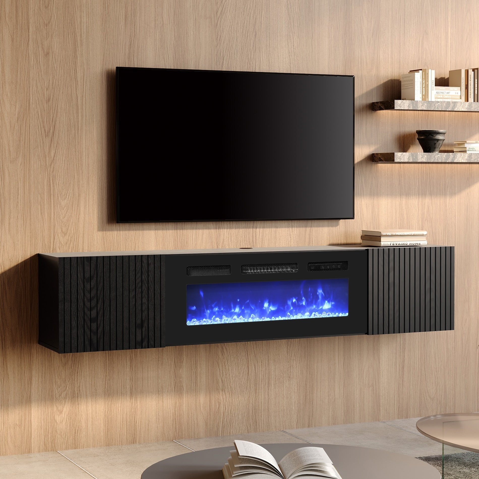 Fireplace Tv Shelf Cabinet For Living Room 70 Inch