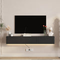 Floating Tv Stand Wall Mounted Tv Shelf With Led Lights Power Outlet High Gloss Tv Cabinet For Tv Stands For Living Room
