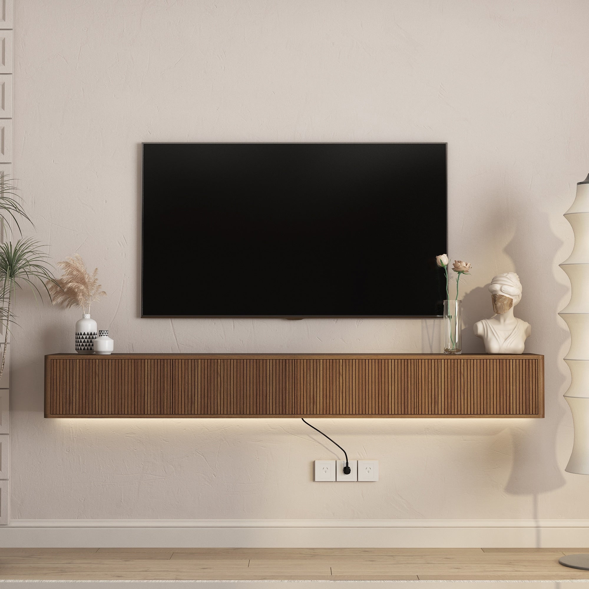 Floating Tv Stand Wall Mounted Tv Shelf With Led Lights Power Outlet High Gloss Tv Cabinet For Tv Stands For Living Room