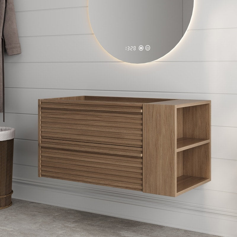 Floating Wall Mounted Solid Wood Bathroom Vanity Cabinet With 2 Drawers Open Shelf No Assembly Required Sink Not Included