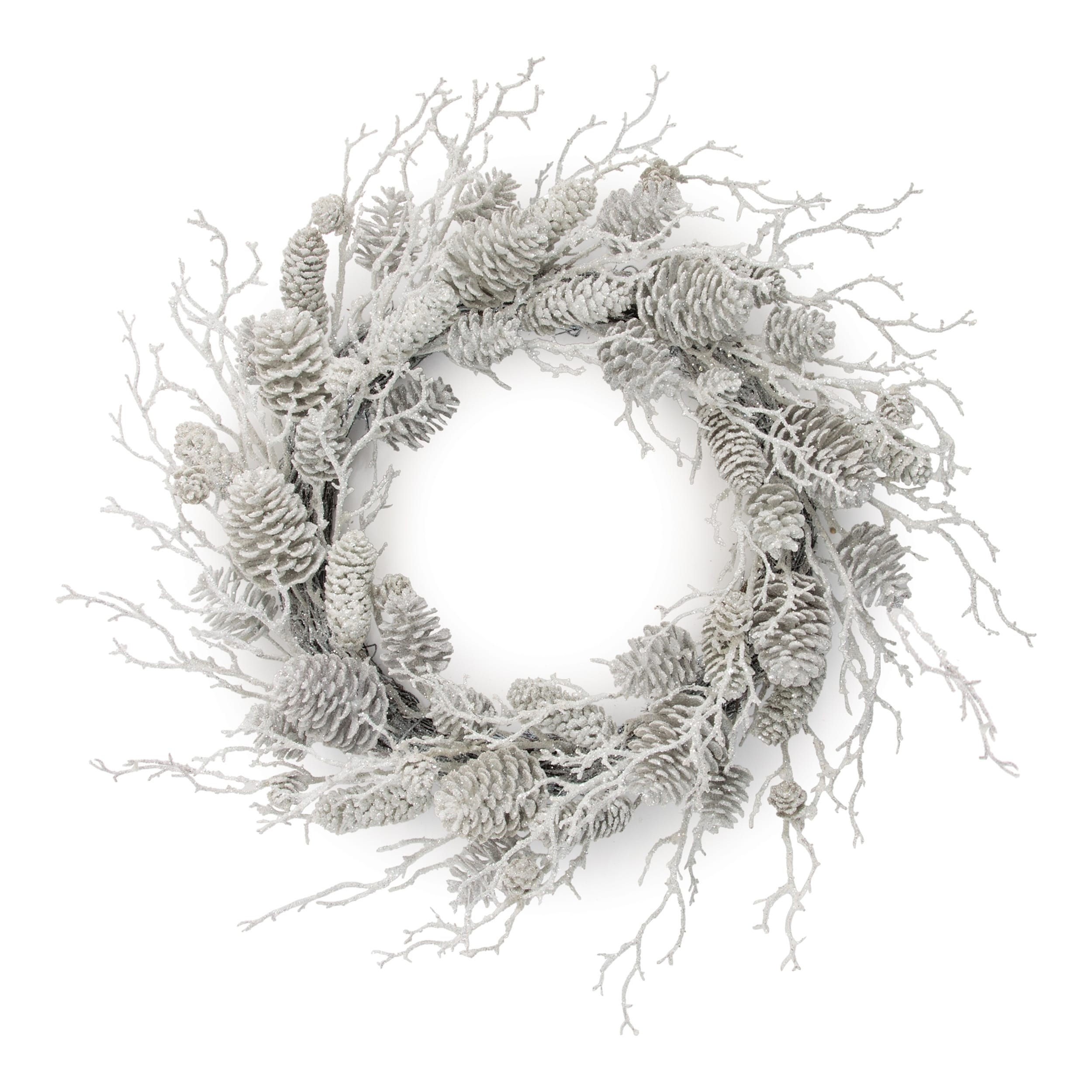Flocked Pine Cone And Twig Wreath 24 D