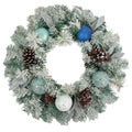 24 Teal And Silver Ornaments Artificial Flocked Pine Christmas Wreath Unlit