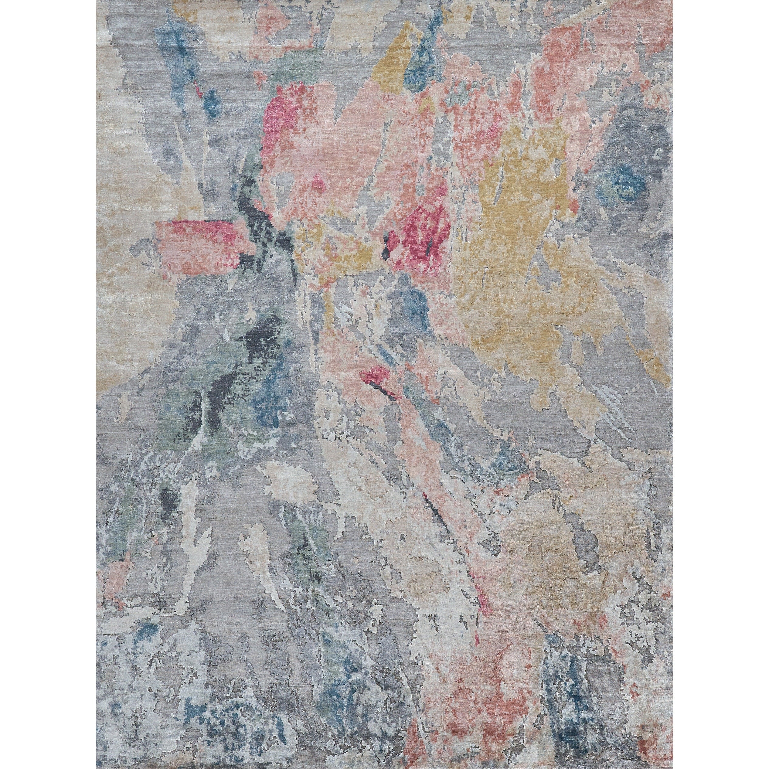 Floor Art Hand Knotted Bamboo Silk Silver Blush Area Rug 4 X 6