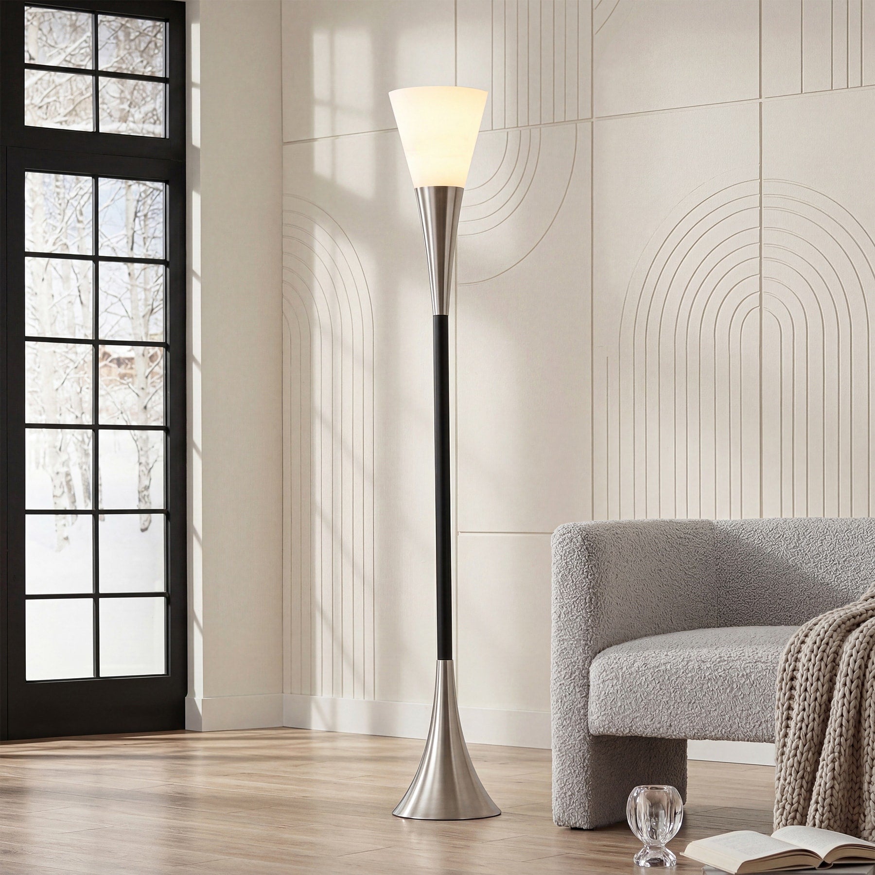 Floor Lamp With Sandblasted Glass Shade E26 Base