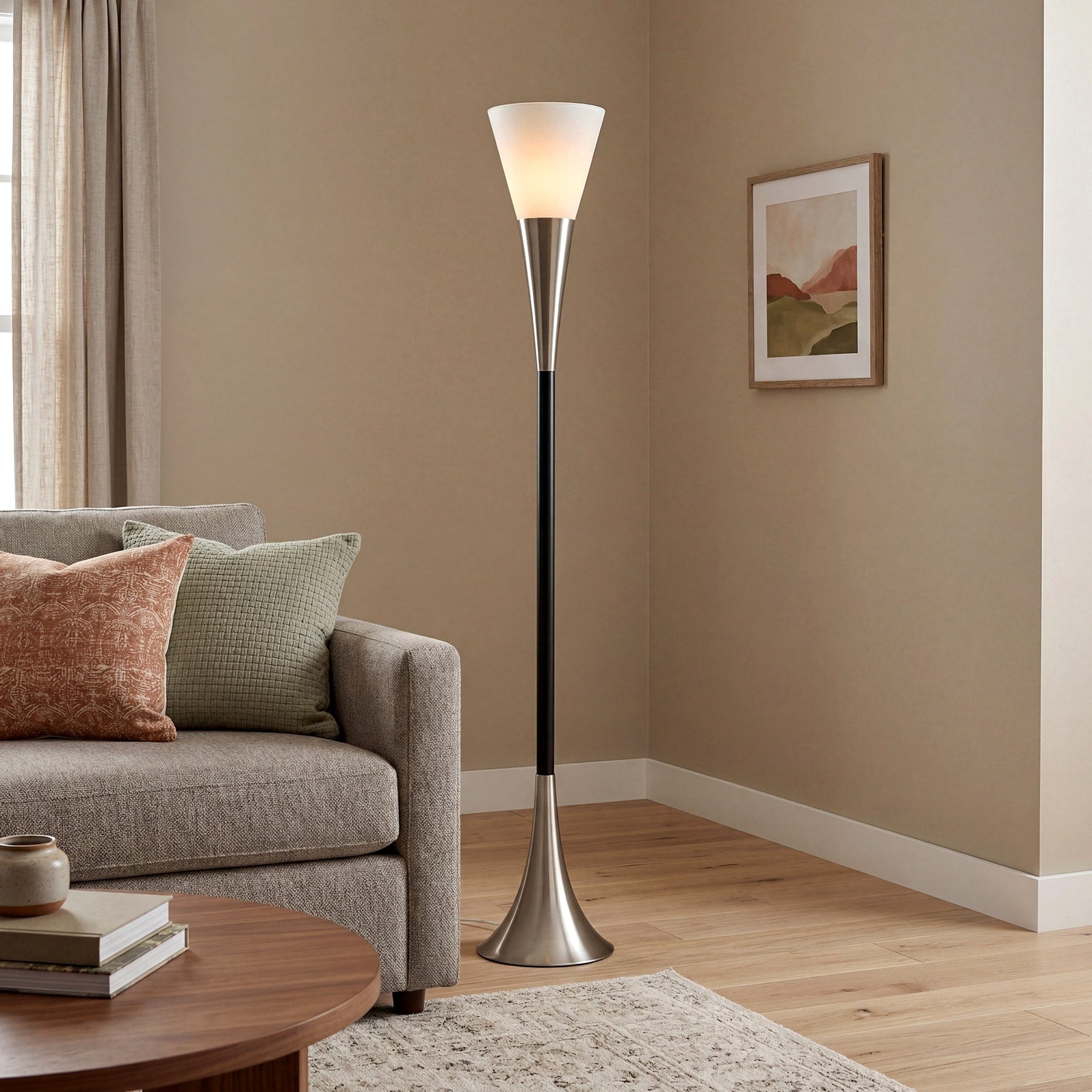 Floor Lamp With Sandblasted Glass Shade E26 Base