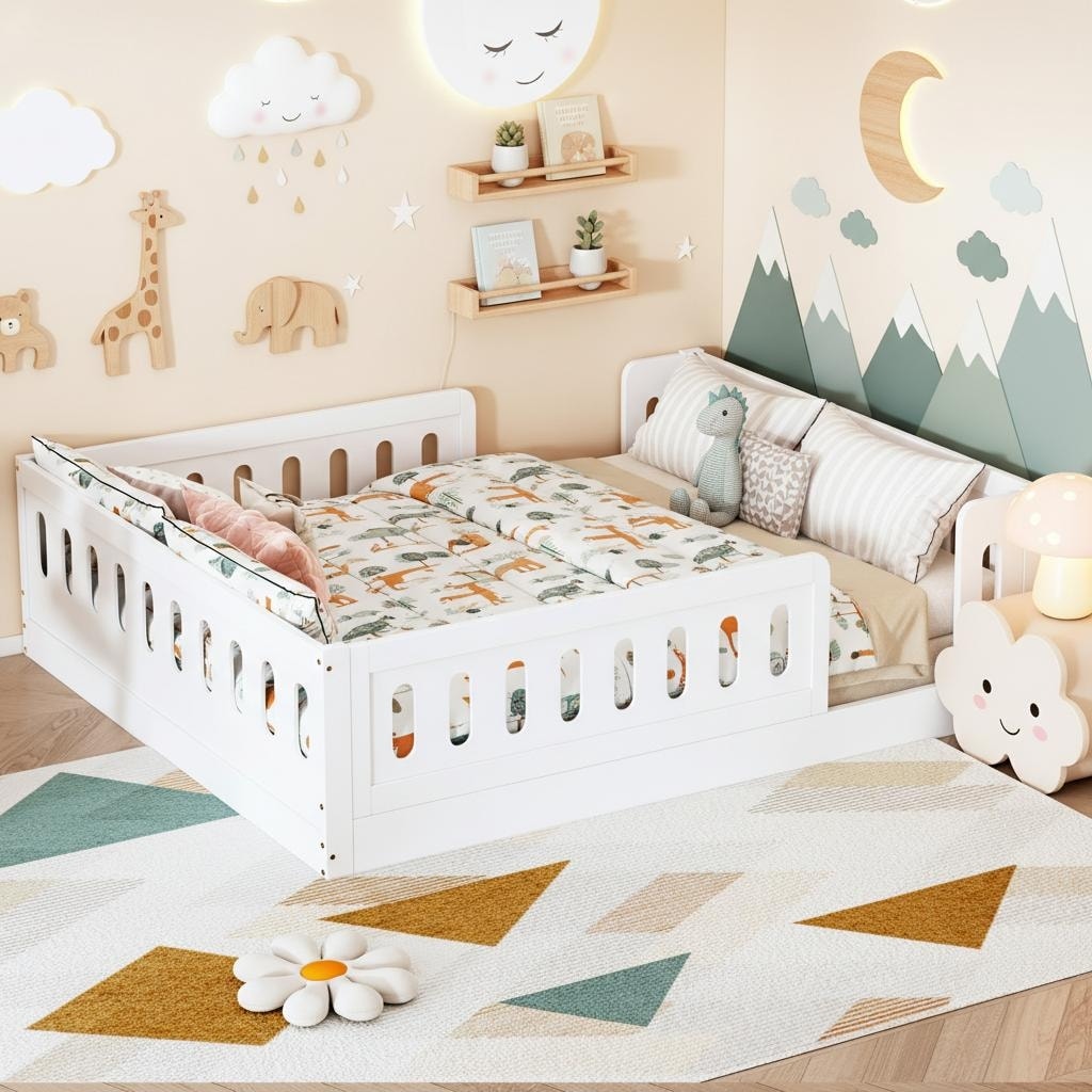 Floor Platform Bed With Guardrails By Harper Bright Designs