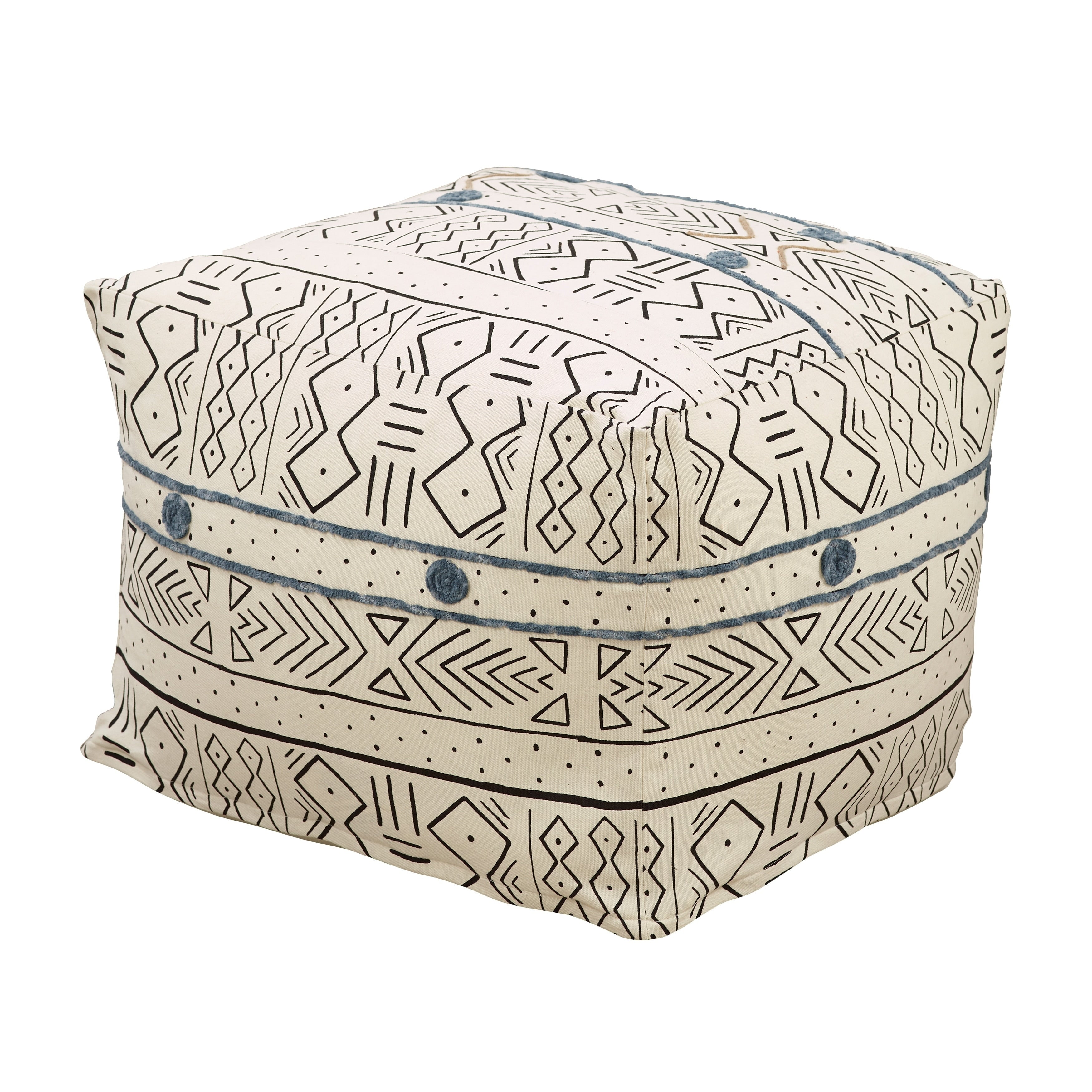 Floor Pouf With Light Mudcloth Design