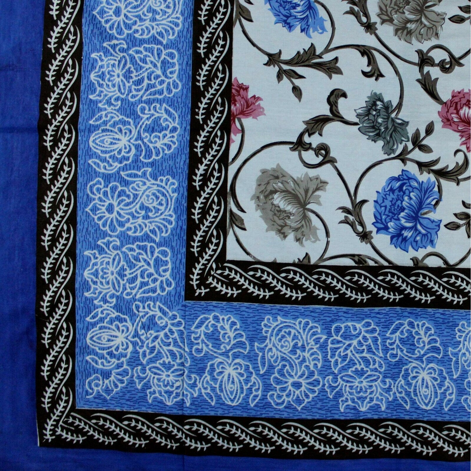 Floral Bloom Print Cotton Bedspread Tablecloth Floral Tapestry Wall Hanging Beach Sheet Full Queen 88 X 106 Inches