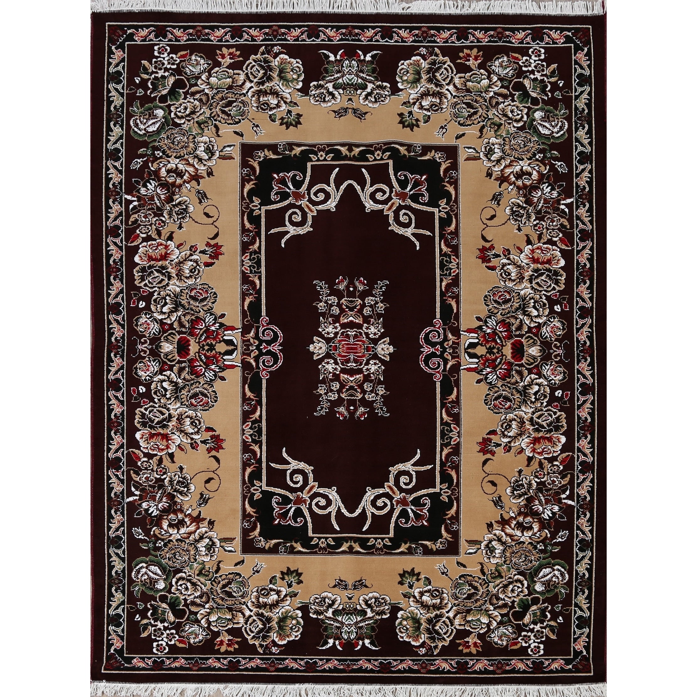 Floral Dark Burgundy Art Deco Oriental Area Rug Dining Room Carpet 66 X 99