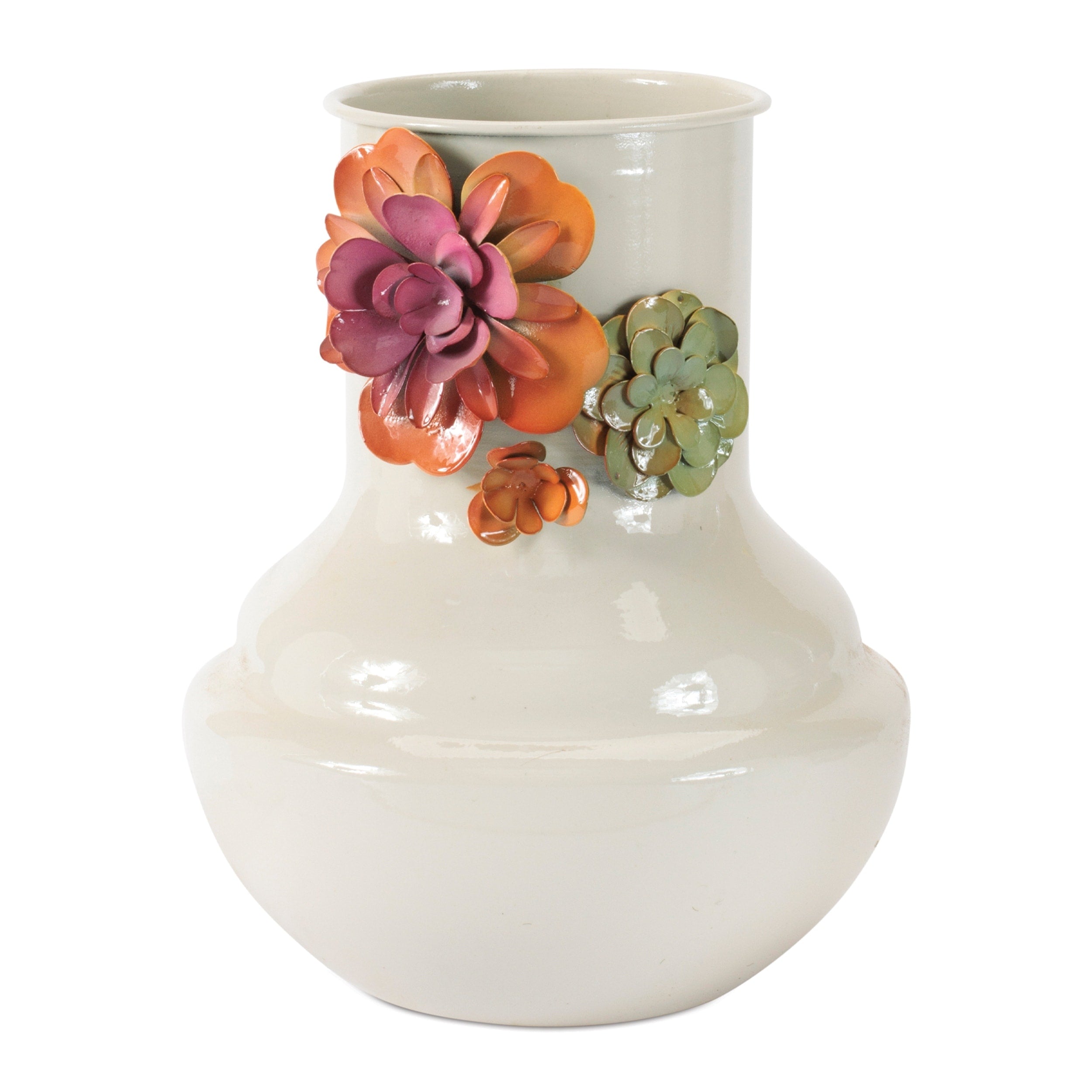 Floral Embossed Metal Vase 8.5 H