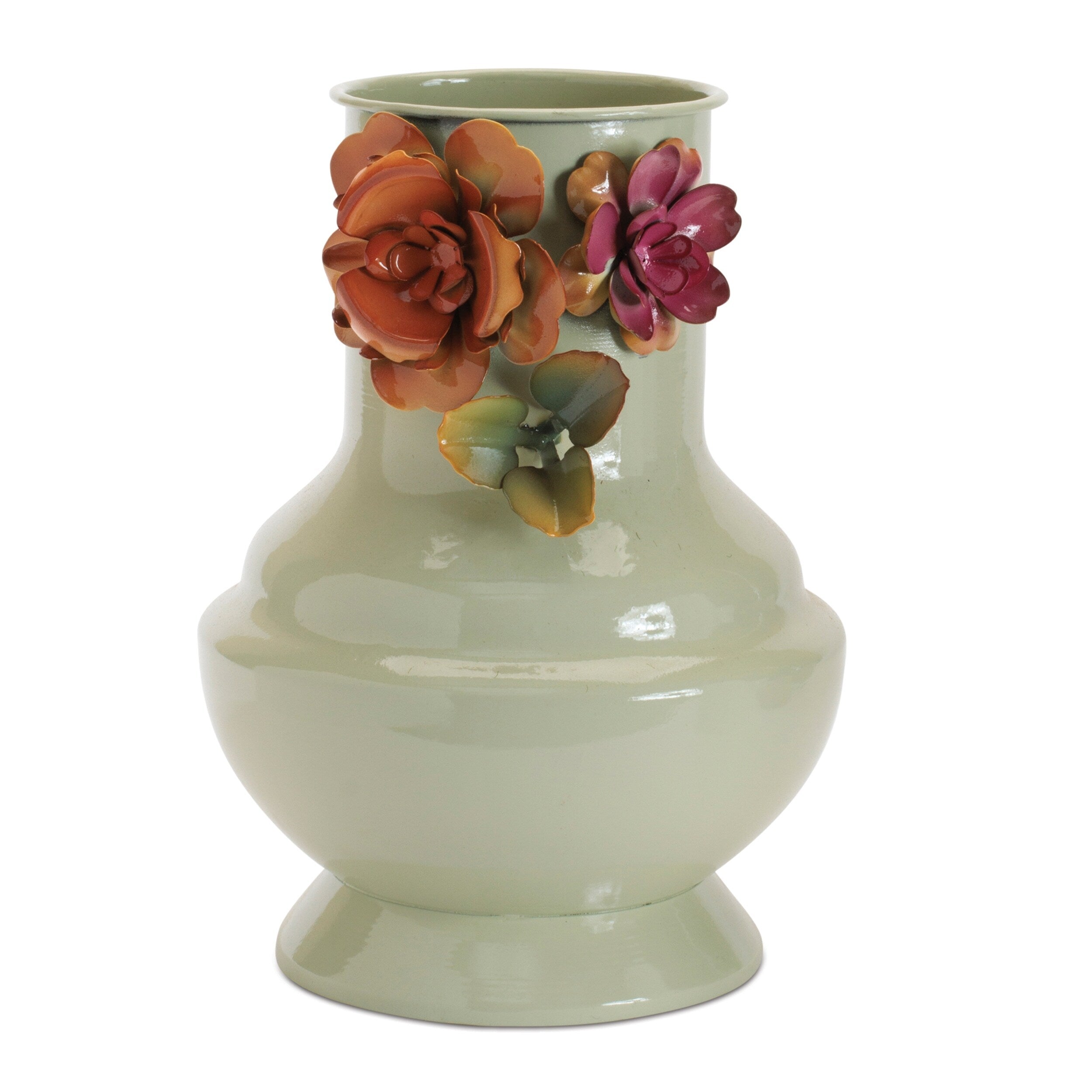 Floral Embossed Metal Vase 9.5 H