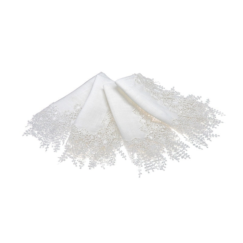 Floral Garden Lace Trim 20 By 20 Inch Set Of 4 White