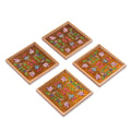 Floral Gold Reverse Painted Glass Coasters Set Of 4