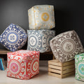 Kd Spain Floral Hart Square Cotton 18 Inch Pouf