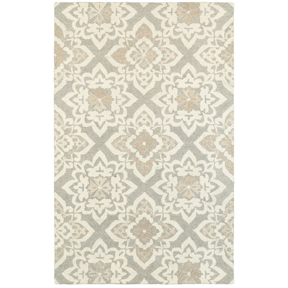 Style Haven Floral Lattice Grey Sand Undyed Wool Handcrafted Area Rug 10 X 13 10 X 13